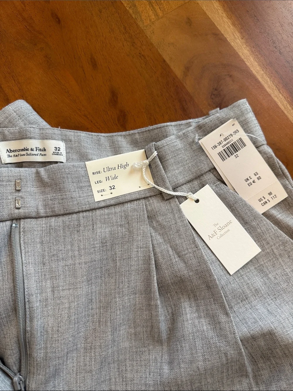 NWT Abercrombie & Fitch A&F Sloane Tailored Wide Leg Pant in Grey - Picture 2 of 7
